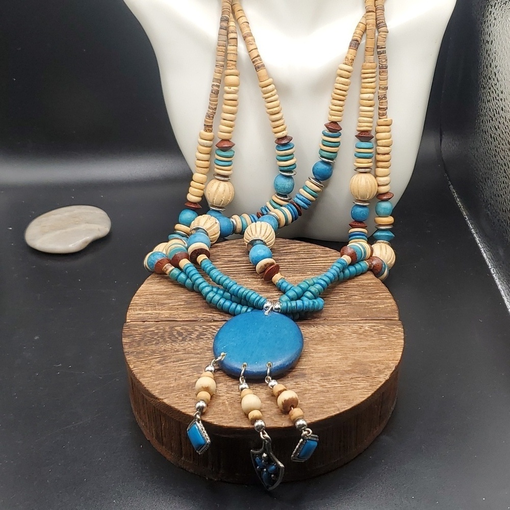 Tribal flare dreamcatcher tassel wooden heishi‎ ritual necklace Overflow